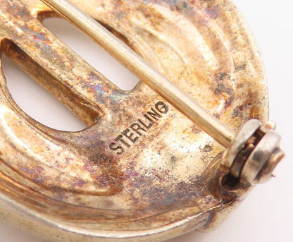 925 Sterling Silver  Vintage Antique Topaz Ribbon Bow Banjo Brooch Pin  BP8475