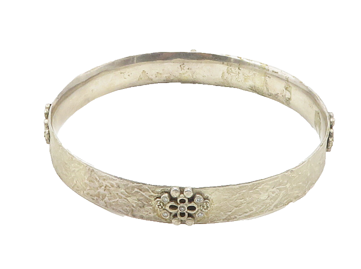 JBR 925 Sterling Silver  Vintage Genuine Diamonds Bangle Bracelet  BT7538
