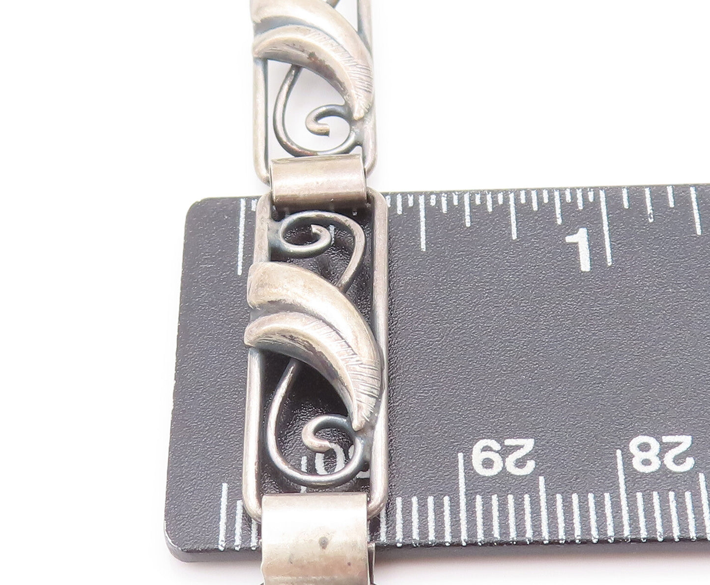 925 Sterling Silver Vintage Bracelet DENMARK Solid Swirly Carved Framed  BT10292