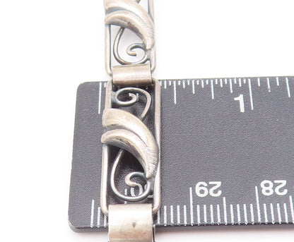 925 Sterling Silver Vintage Bracelet DENMARK Solid Swirly Carved Framed  BT10292