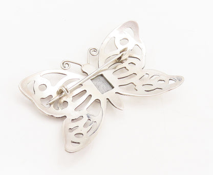 925 Silver  Vintage Spinel Lab Amethyst Stencil Butterfly Brooch Pin  BP10520