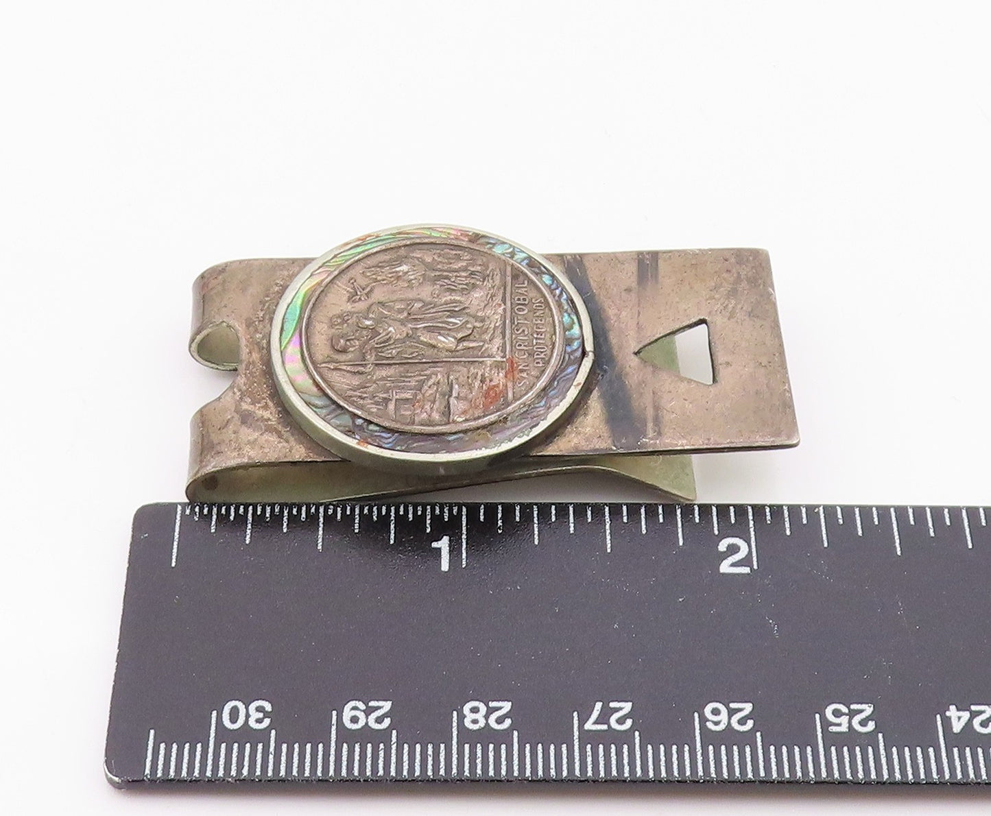 MEXICO 925 Silver  Vintage Abalone San Cristobal Protegenos Money Clip  TR3286