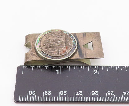 MEXICO 925 Silver  Vintage Abalone San Cristobal Protegenos Money Clip  TR3286