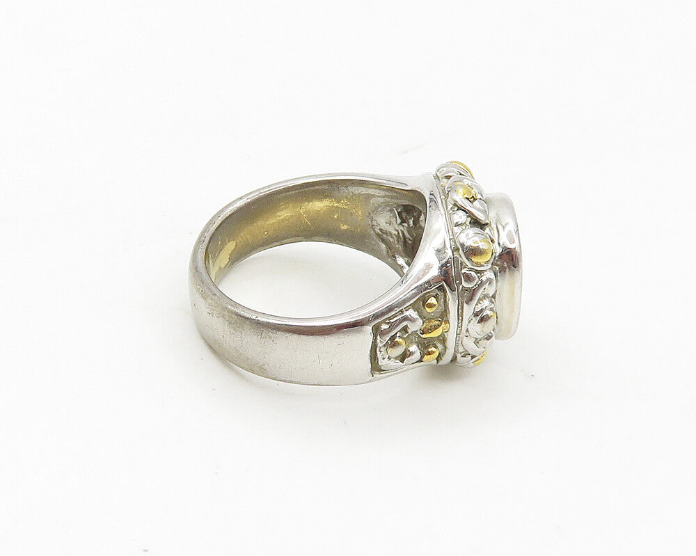 925 Sterling Silver & 14K GOLD  Inlaid Topaz Two Tone Band Ring Sz 7  RG17481