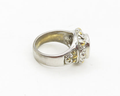 925 Sterling Silver & 14K GOLD  Inlaid Topaz Two Tone Band Ring Sz 7  RG17481