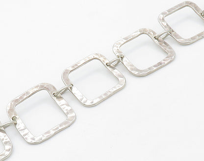 925 Sterling Silver  Vintage Shiny Hammered Open Square Chain Necklace  NE2394