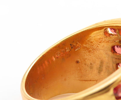 925 Sterling Silver Vintage Ring Gold Plated Red CZ Inlay Bands  Sz 9  RG31543