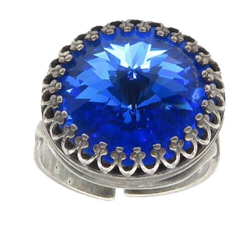925 Silver  Antique Victorian Blue Topaz Round Cocktail Ring Sz 6.5  RG18315