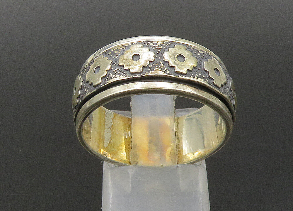 925 Sterling Silver  Vintage Two Tone Patterned Spinner Ring Sz 10  RG23259