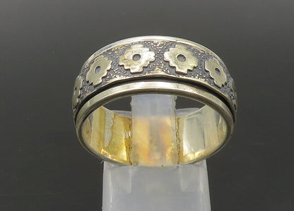 925 Sterling Silver  Vintage Two Tone Patterned Spinner Ring Sz 10  RG23259