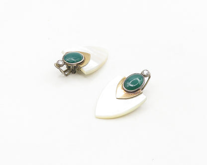 925 Silver & 9K GOLD  Vintage Mother Of Pearl Non Pierce Drop Earrings  EG9173