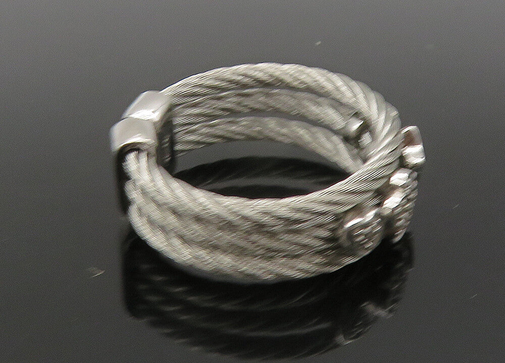 925 Silver  Vintage Genuine Diamonds Star Floral Twist Band Ring Sz 7  RG21853
