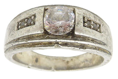 925 Sterling Silver  Vintage Cubic Zirconia Large Band Ring Sz 10.5  RG11032