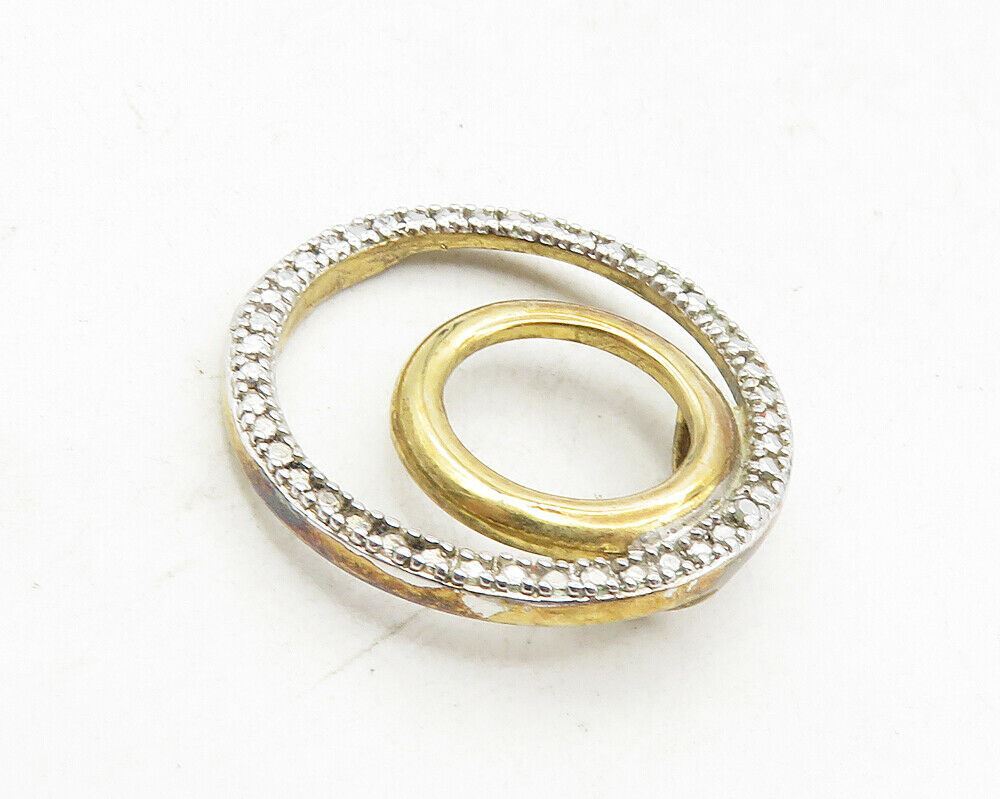 ROSS SIMON 925 Sterling Silver  Vintage Genuine Diamond Circle Pendant  PT7343