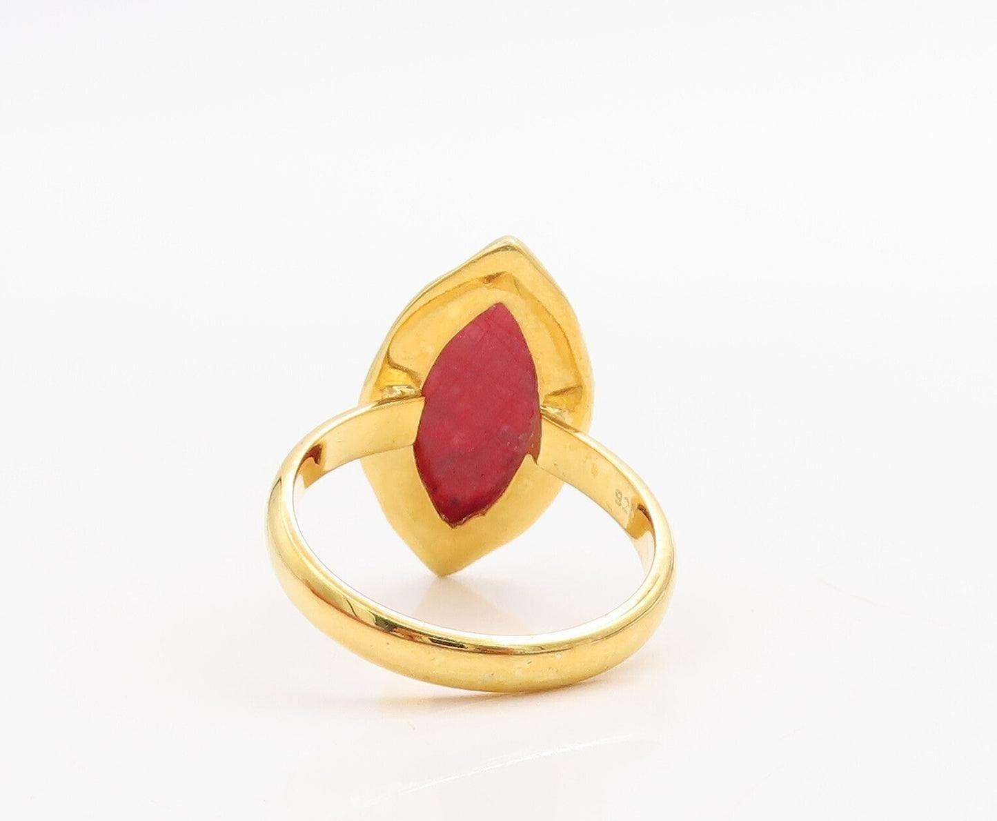 925 Sterling Silver Vintage Ring Gold Plated Marquise Pink Gemstone Sz 7 RG30540