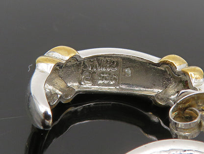 925 Sterling Silver  Vintage Two Tone Genuine Diamonds Hoop Earrings  EG11594