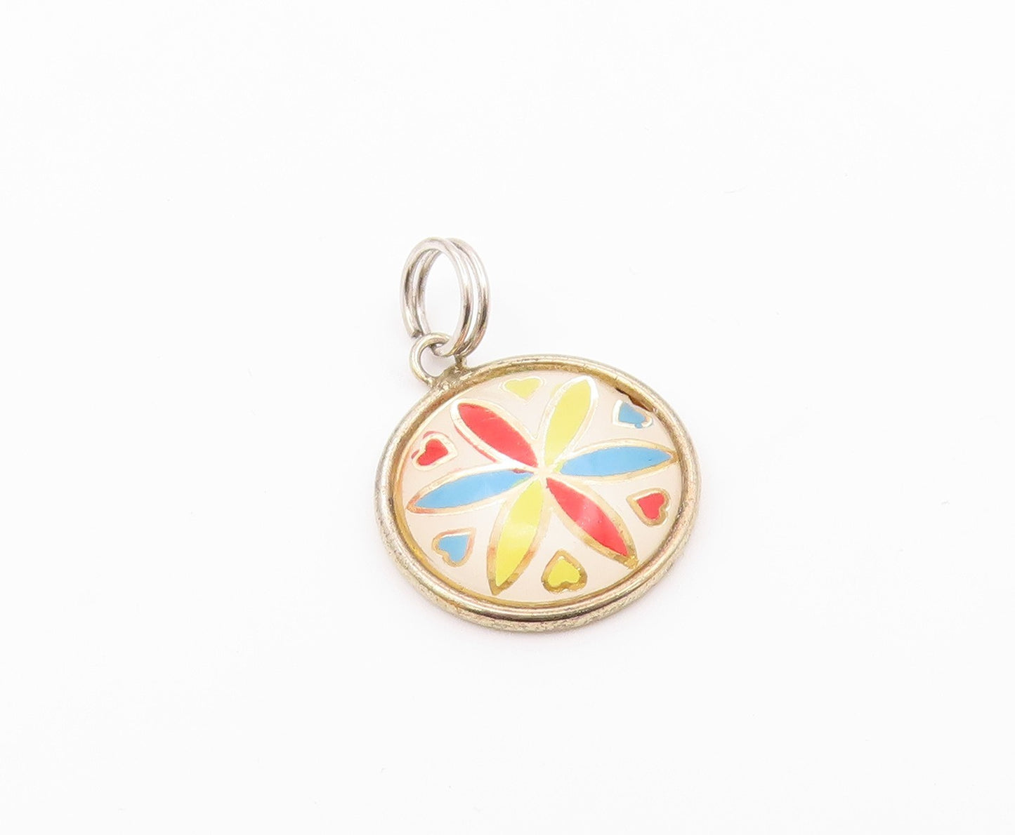 HOFFMAN 925 Silver  Vintage Enamel Flower Art Round Drop Pendant  PT19002