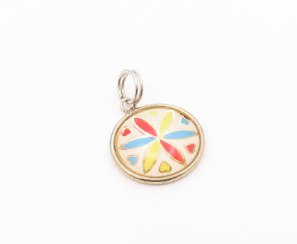 HOFFMAN 925 Silver  Vintage Enamel Flower Art Round Drop Pendant  PT19002
