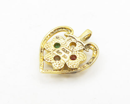 925 Silver  Ruby Emerald & Amethyst Gold Plated Love Heart Pendant  PT14359