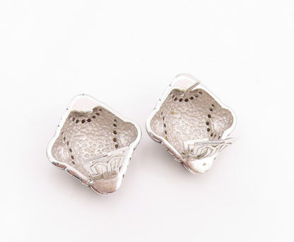 925 Sterling Silver Vintage Earrings Round CZ Geometric Enamel Clip On  EG13738