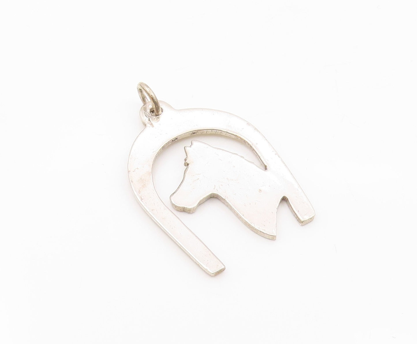 925 Sterling Silver  Vintage Shiny Horse's Head & Shoe Motif Pendant  PT13949