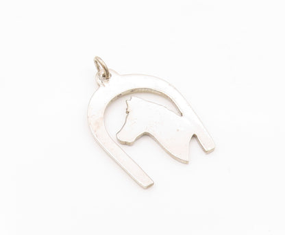 925 Sterling Silver  Vintage Shiny Horse's Head & Shoe Motif Pendant  PT13949