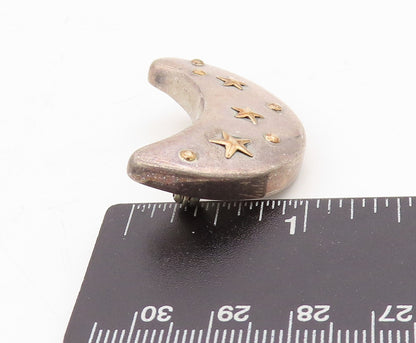 925 Sterling Silver Vintage Brooch Puffed Cutout Moon Carved Stars  BP11493
