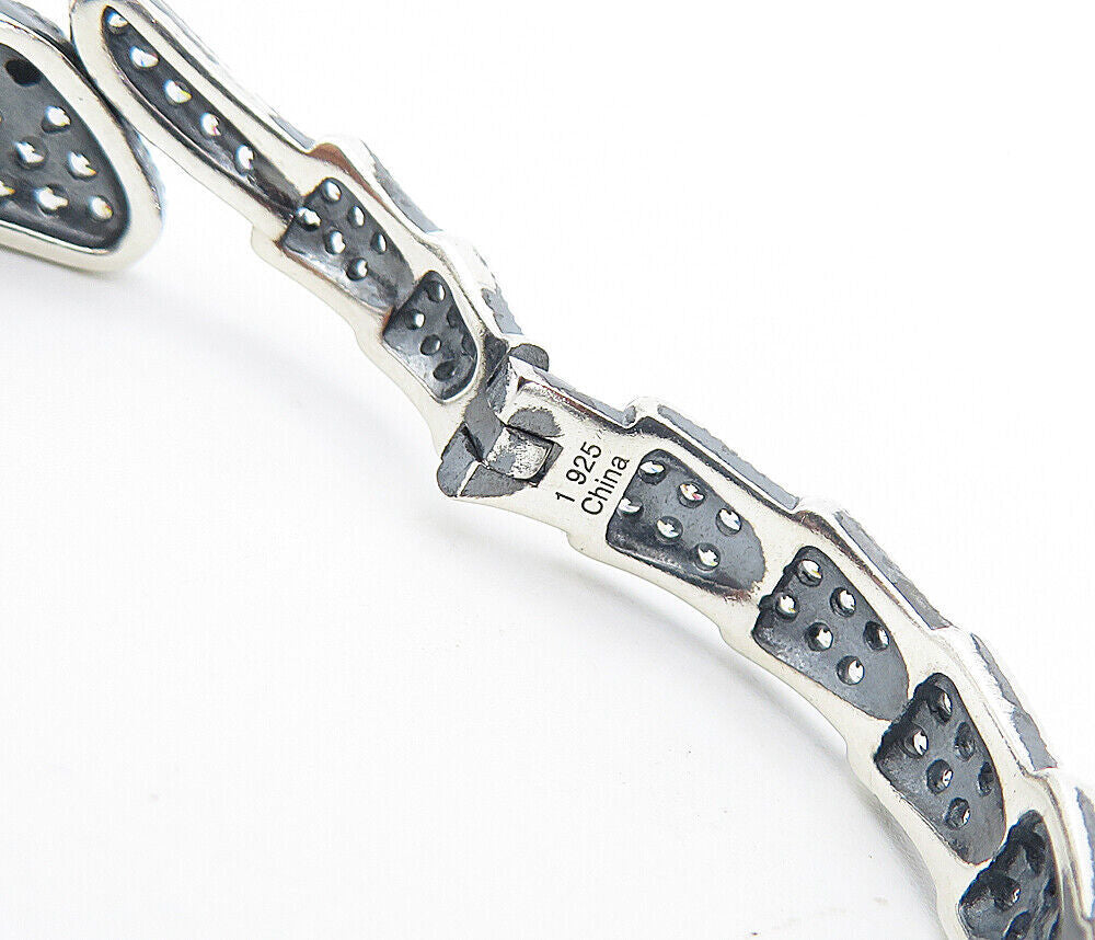 925 Sterling Silver  Sparkling Cubic Zirconia Snake Motif Hoop Earrings EG3317