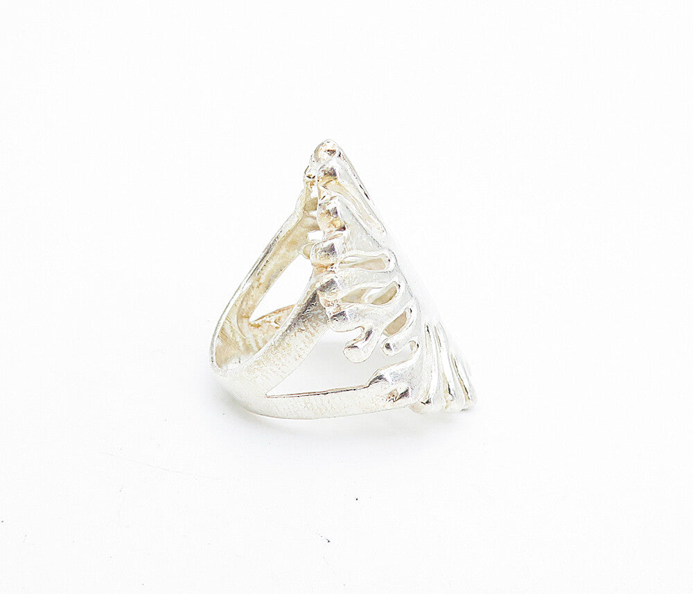 925 Sterling Silver  Vintage Shiny Cutout Floral Design Band Ring Sz 6  RG7120
