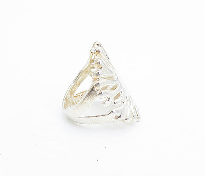 925 Sterling Silver  Vintage Shiny Cutout Floral Design Band Ring Sz 6  RG7120