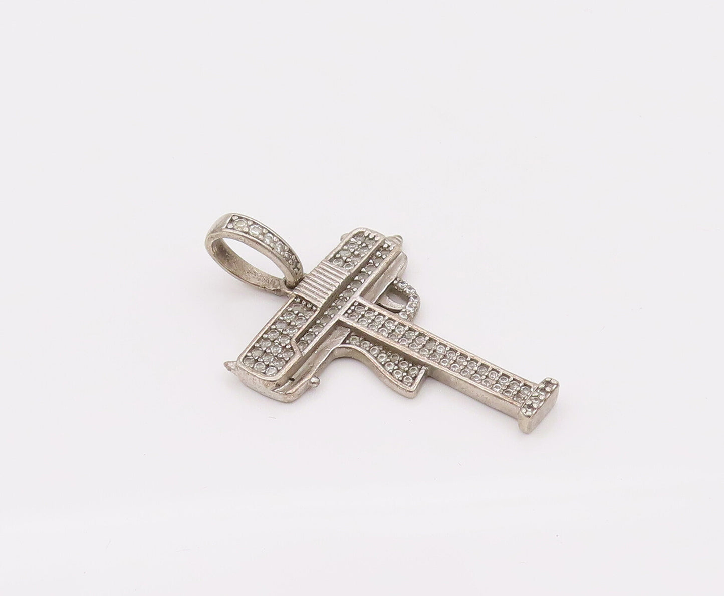 925 Sterling Silver  Vintage Letter T With Gun Design CZ Pendant PT22109