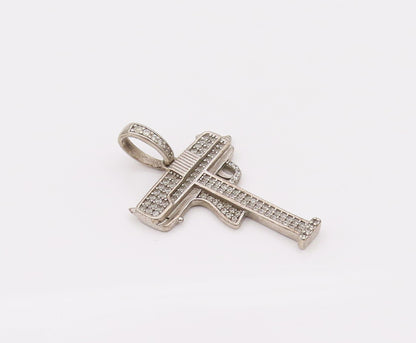 925 Sterling Silver  Vintage Letter T With Gun Design CZ Pendant PT22109