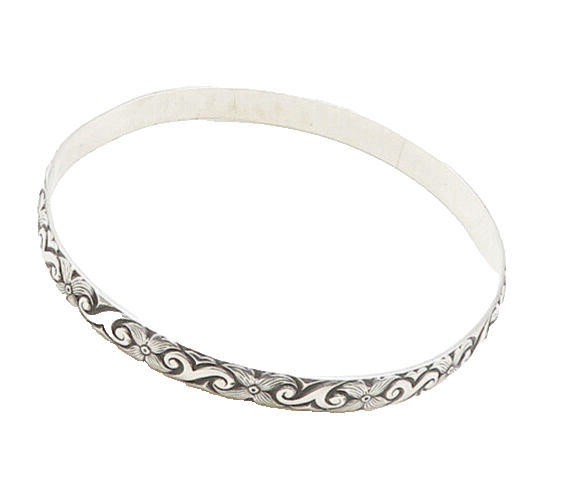 DANECRAFT 925 Sterling Silver  Vintage Floral Swirl Bangle Bracelet  BT7811
