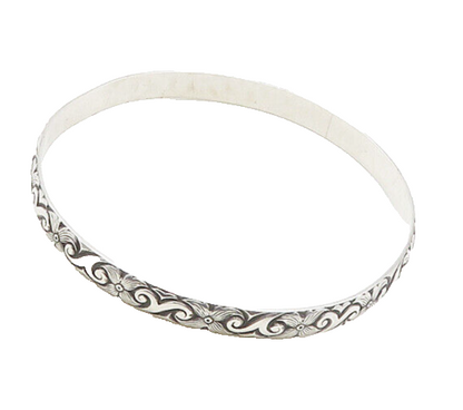 DANECRAFT 925 Sterling Silver  Vintage Floral Swirl Bangle Bracelet  BT7811