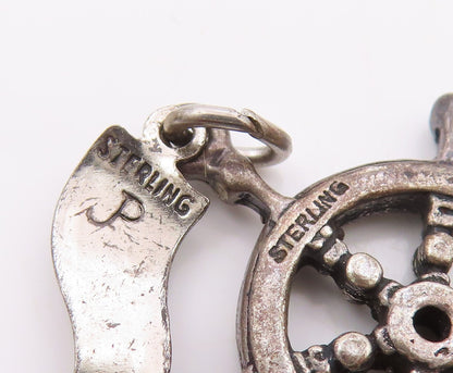 925 Sterling Silver  Vintage Captain's Ship Wheel Charm Pendant  PT21789