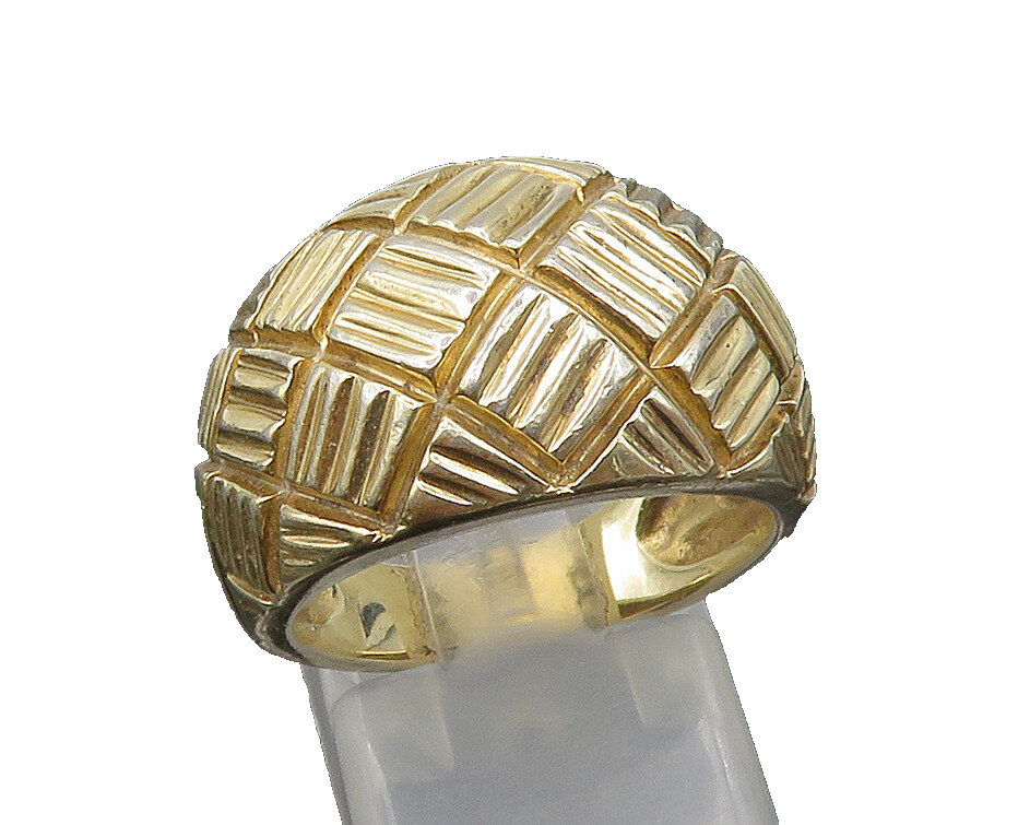 925 Sterling Silver  Vintage Shiny Diamond Pattern Dome Ring Sz 7  RG24167