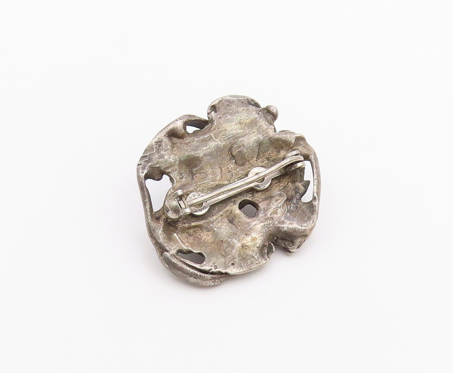925 Sterling Silver  Vintage Shiny Pearl Brutalist Sculpted Brooch Pin  BP7831