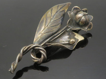 925 Sterling Silver  Vintage Handmade Flowers Oxidized Brooch Pin  BP5534