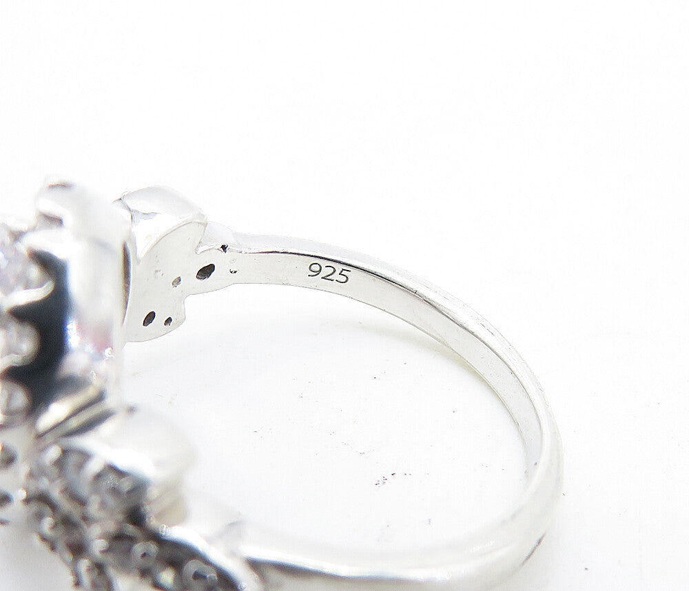 KERMIT 925 Silver  Cubic Zirconia Solitaire With Accents Ring Sz 6  RG7062