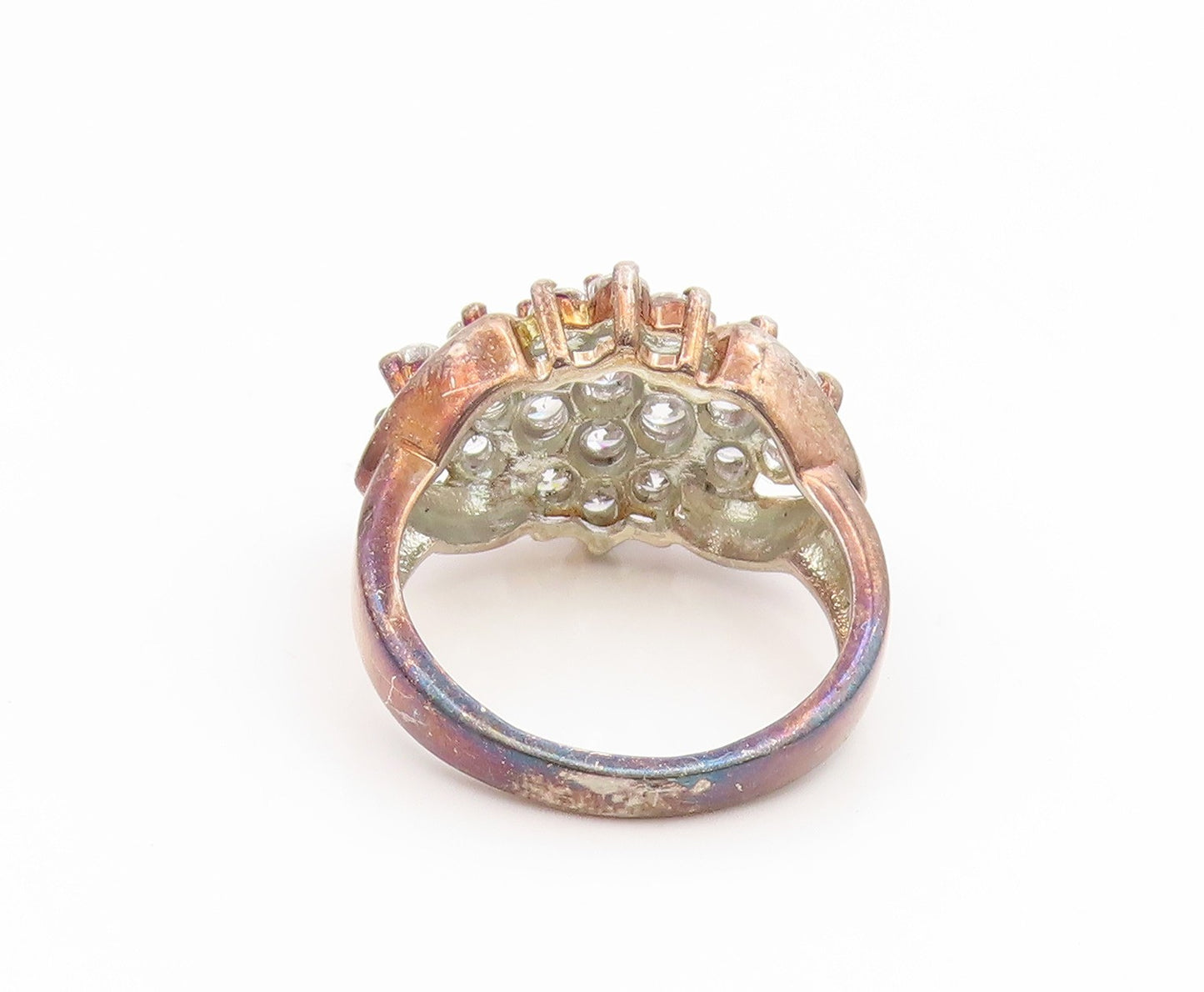 925 Sterling Silver Vintage Ring Sparkling CZ Floral Cluster Band  Sz 7  RG35233