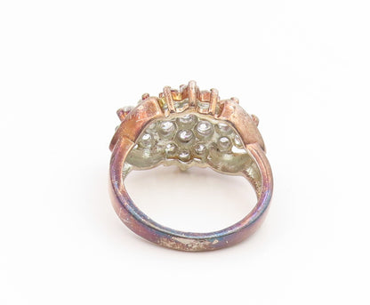 925 Sterling Silver Vintage Ring Sparkling CZ Floral Cluster Band  Sz 7  RG35233