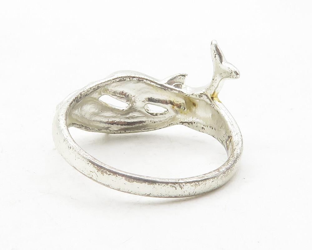 925 Sterling Silver  Vintage Shiny Dolphin Motif Band Ring Sz 6.5  RG11949