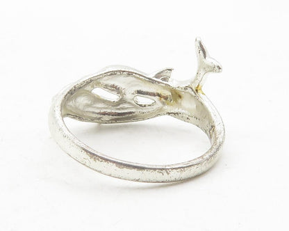 925 Sterling Silver  Vintage Shiny Dolphin Motif Band Ring Sz 6.5  RG11949