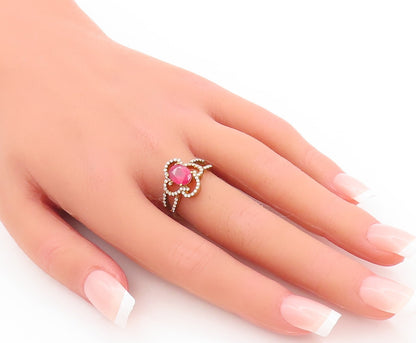 925 Sterling Silver Vintage Ring Gold Plated Pink & White CZ Flower Sz 7 RG29178