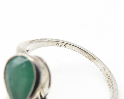 925 Sterling Silver  Tear Drop Emerald Floral Motif Band Ring Sz 6.5  RG10557