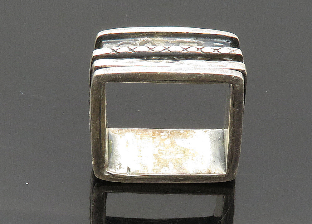 925 Sterling Silver  Vintage Dark Tone Swirl Square Band Ring Sz 7  RG20550