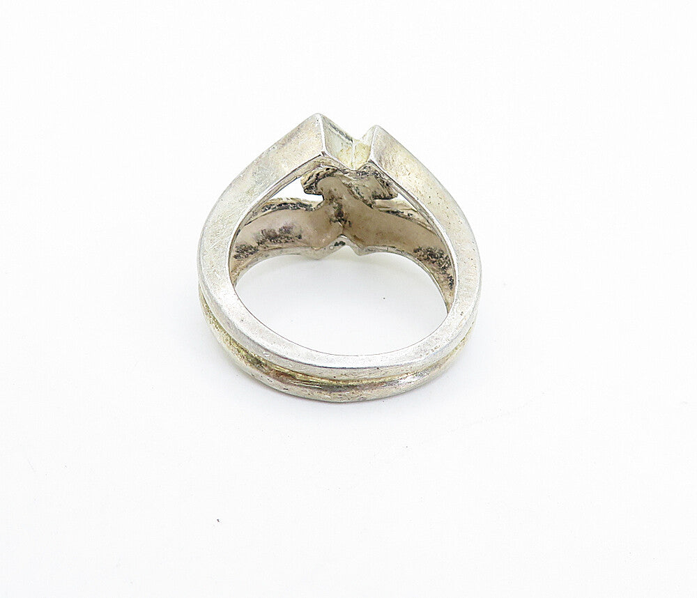 925 Sterling Silver  Vintage Open Link Design Shiny Band Ring Sz 5  RG7138