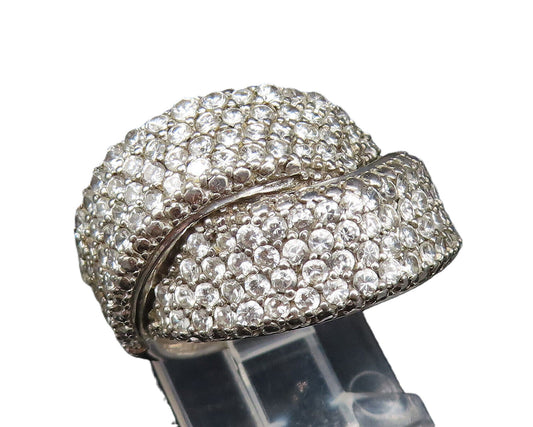 925 Silver  Vintage Sparkly Cubic Zirconia Overlapping Ring Sz 7.5  RG25442