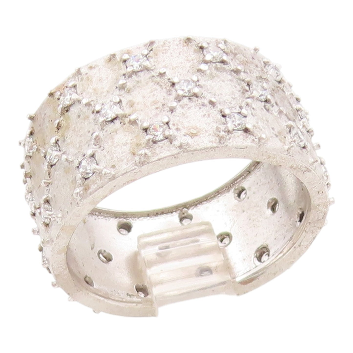 925 Sterling Silver Vintage Ring CZ Criss Cross Pattern Band  Sz 7.5  RG35771