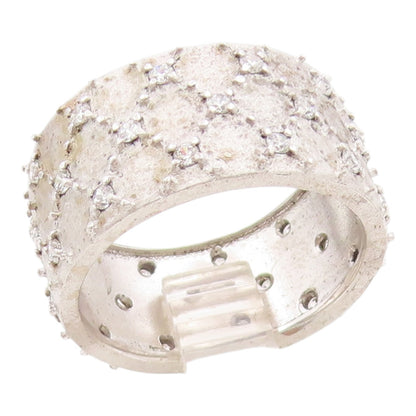 925 Sterling Silver Vintage Ring CZ Criss Cross Pattern Band  Sz 7.5  RG35771